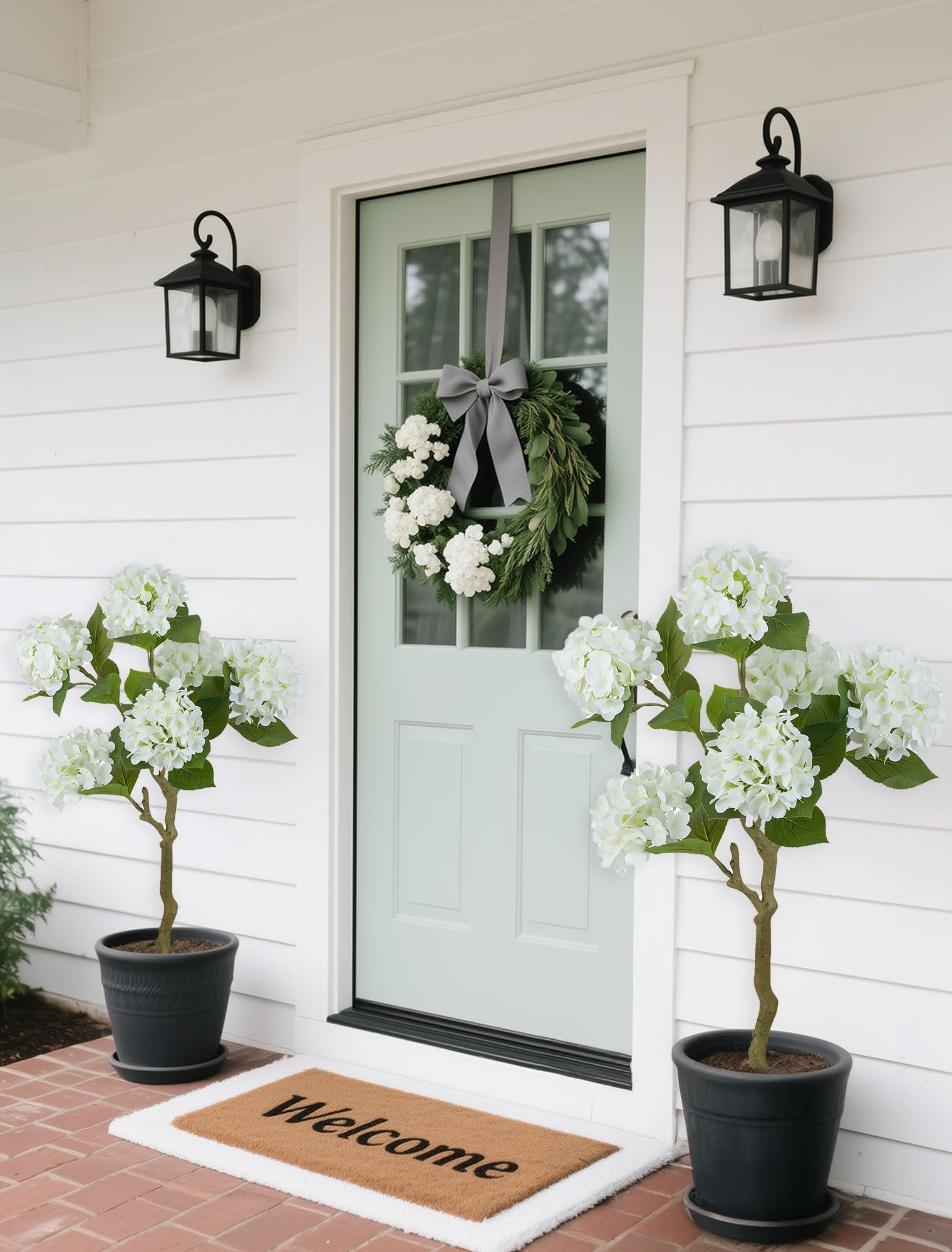 BLOSMON White Hydrangea Tree demonstrating indoor-outdoor versatility.