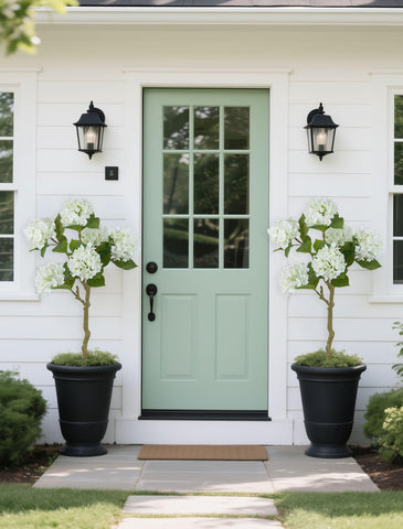 BLOSMON White Hydrangea Tree in a living room adds year-round charm.