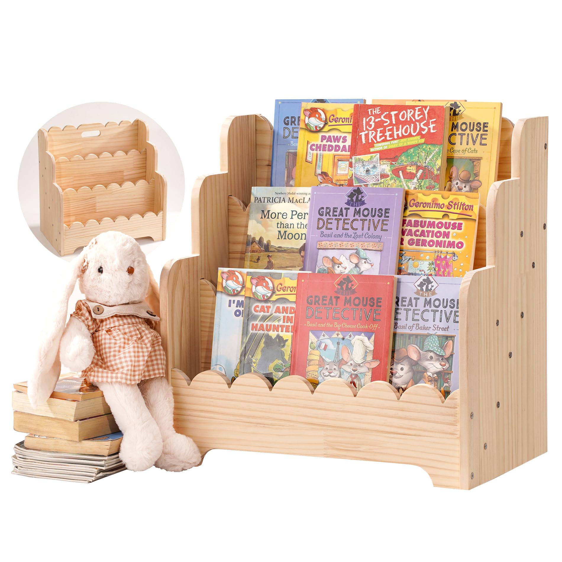 Blossome 3-Tier Kids Bookshelf front view, ideal for easy reach and independent reading.