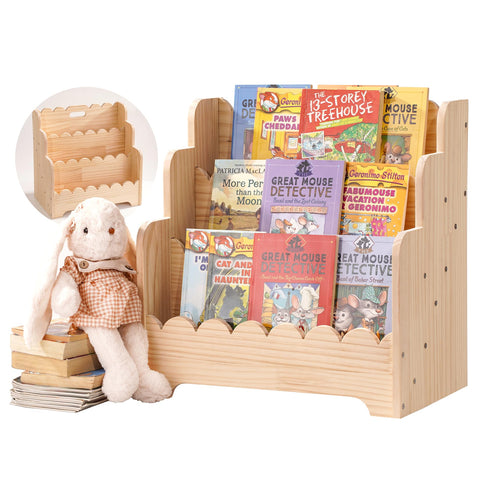 Blossome 3-Tier Kids Bookshelf front view, ideal for easy reach and independent reading.