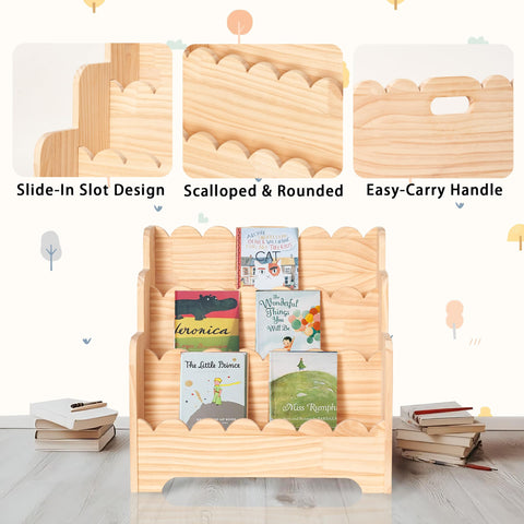 Blossome scalloped edges add whimsy while keeping books visible and easy to access.