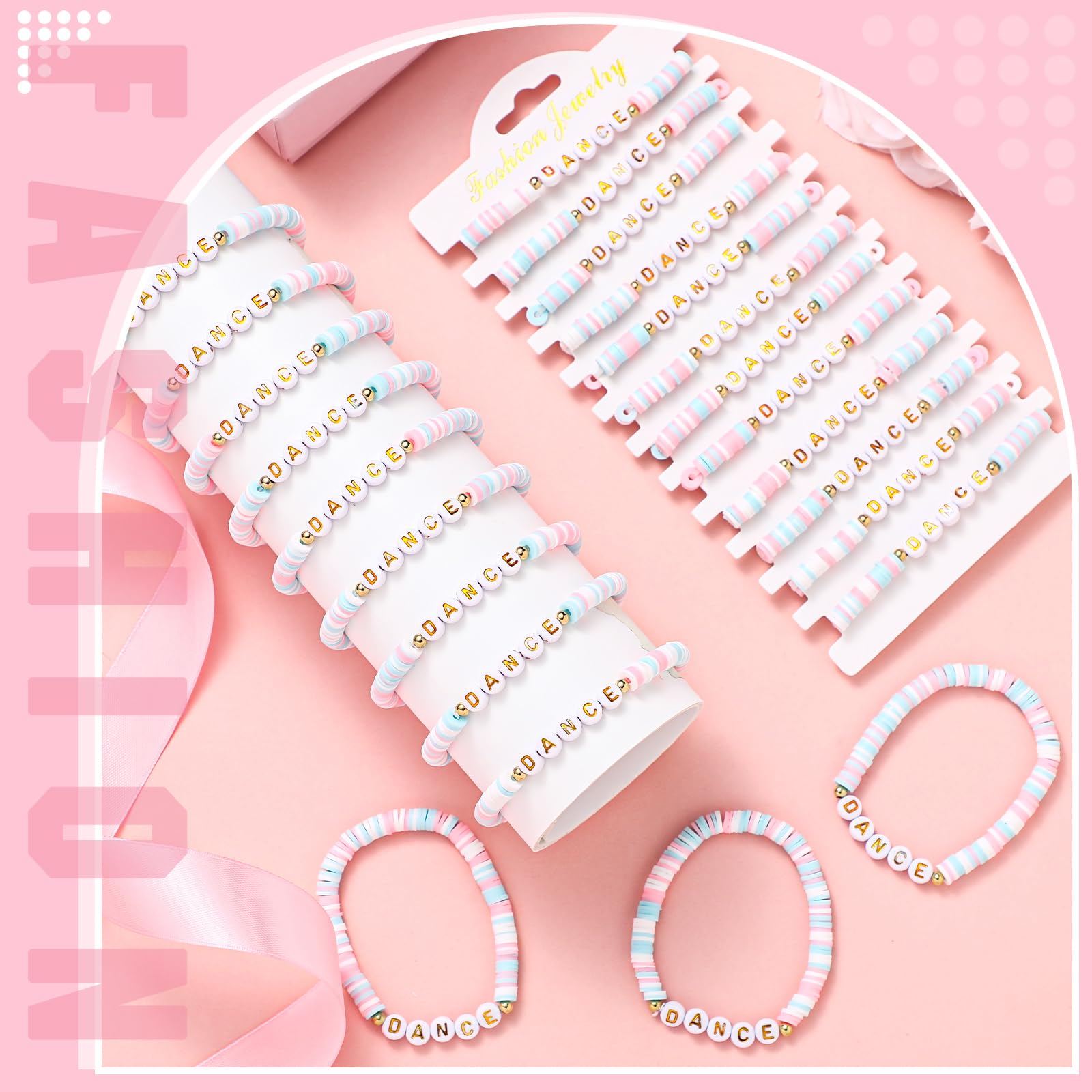 Blosssound pink-bead bracelet close-up highlights soft pottery texture and comfortable wear.