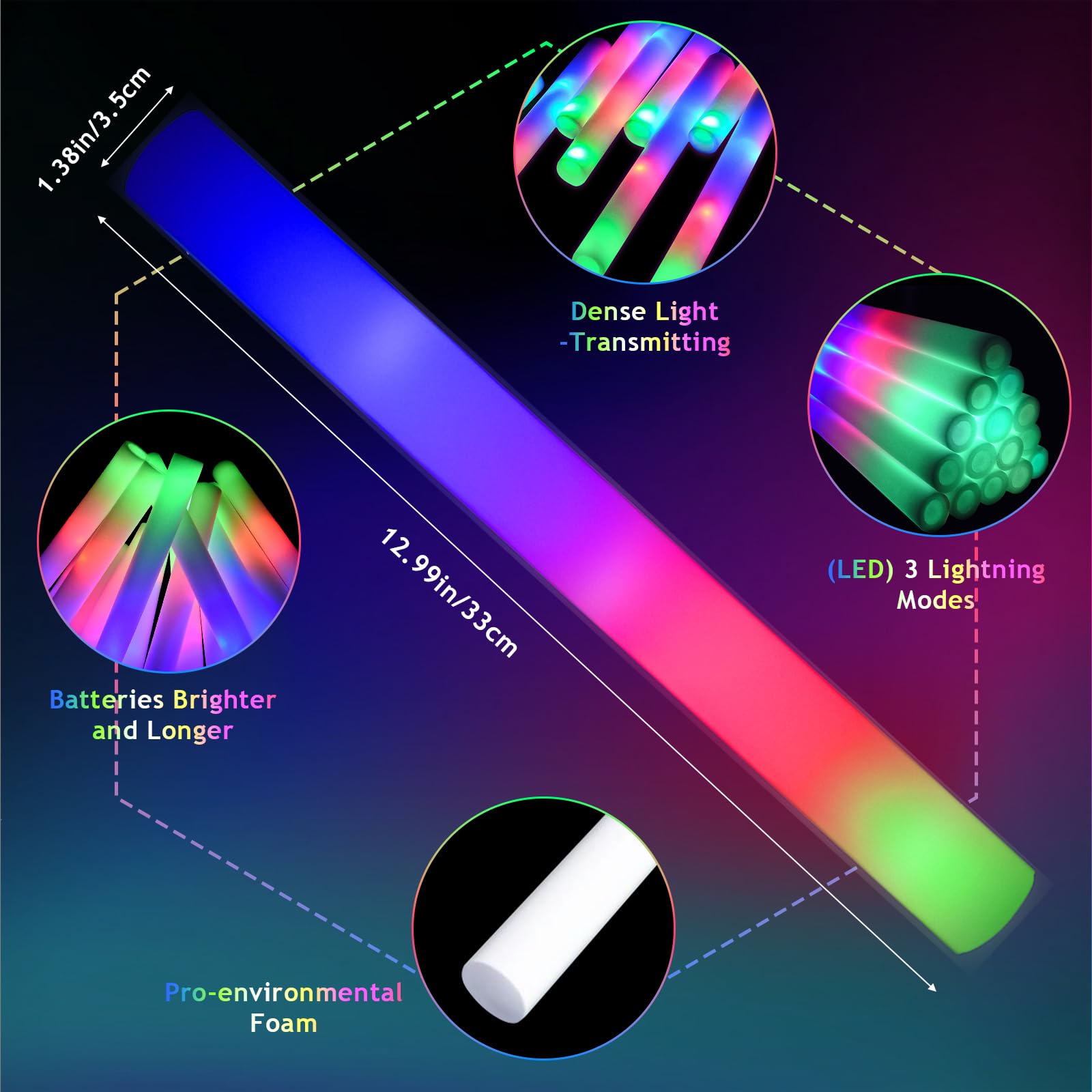Blu7ive foam glow sticks used as wedding reception décor lighting.