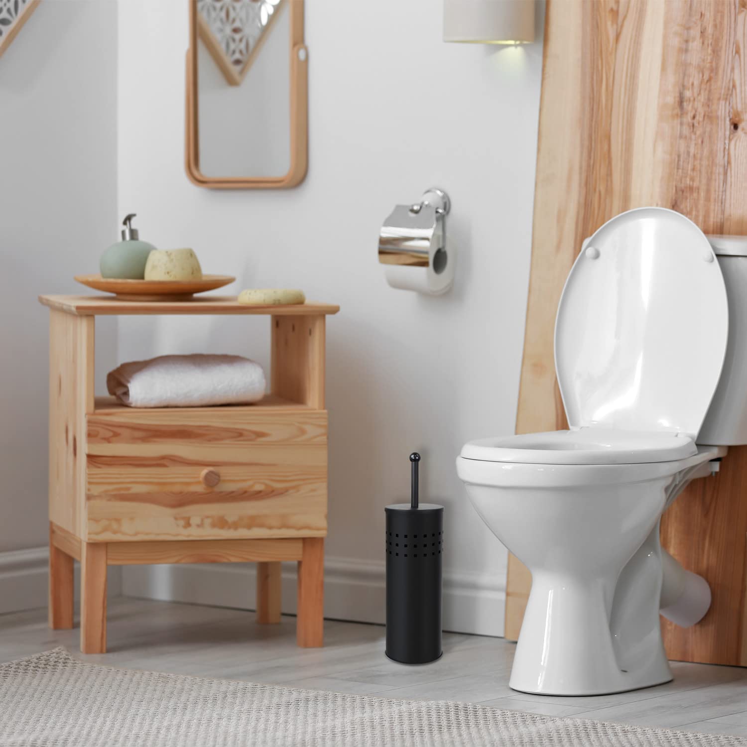 Blue Donuts compact storage keeps the plunger tucked away in small spaces.