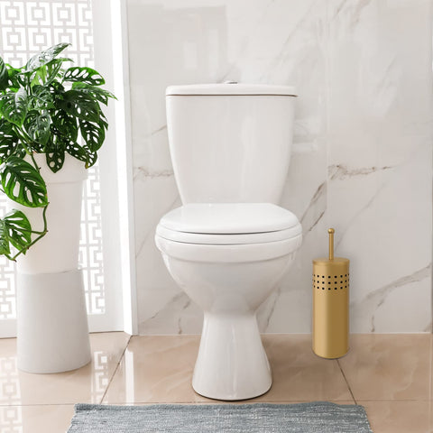Blue Donuts holder and plunger shown in a neat, accessible bathroom setup.