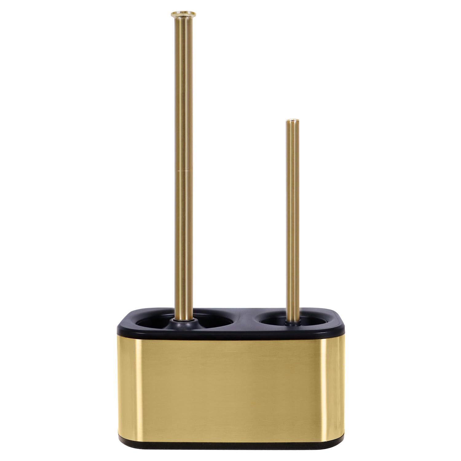 Blue Donuts toilet brush-plunger-set-holder-gold elevates a tidy, modern bathroom.