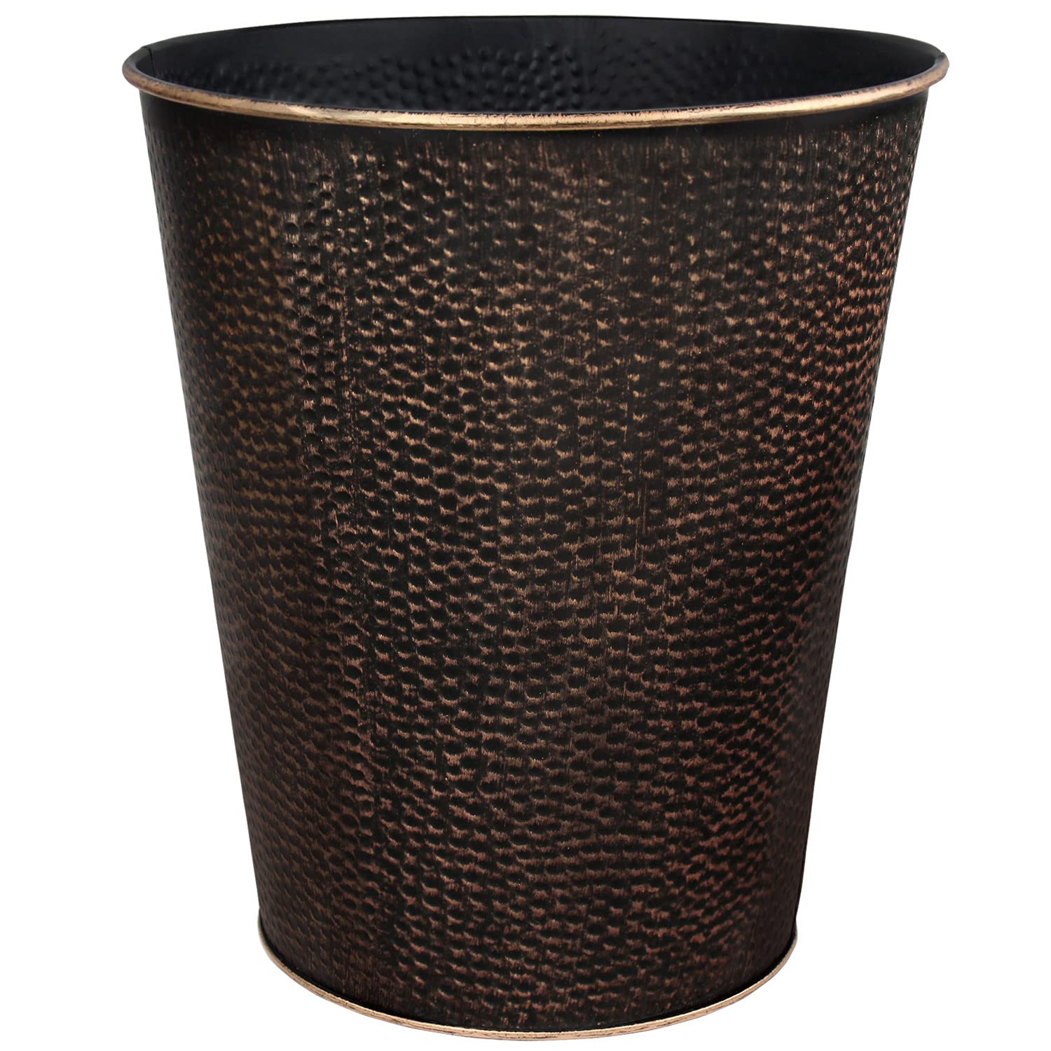 Blue Donuts wastebasket with bronze finish, ideal for compact spaces.