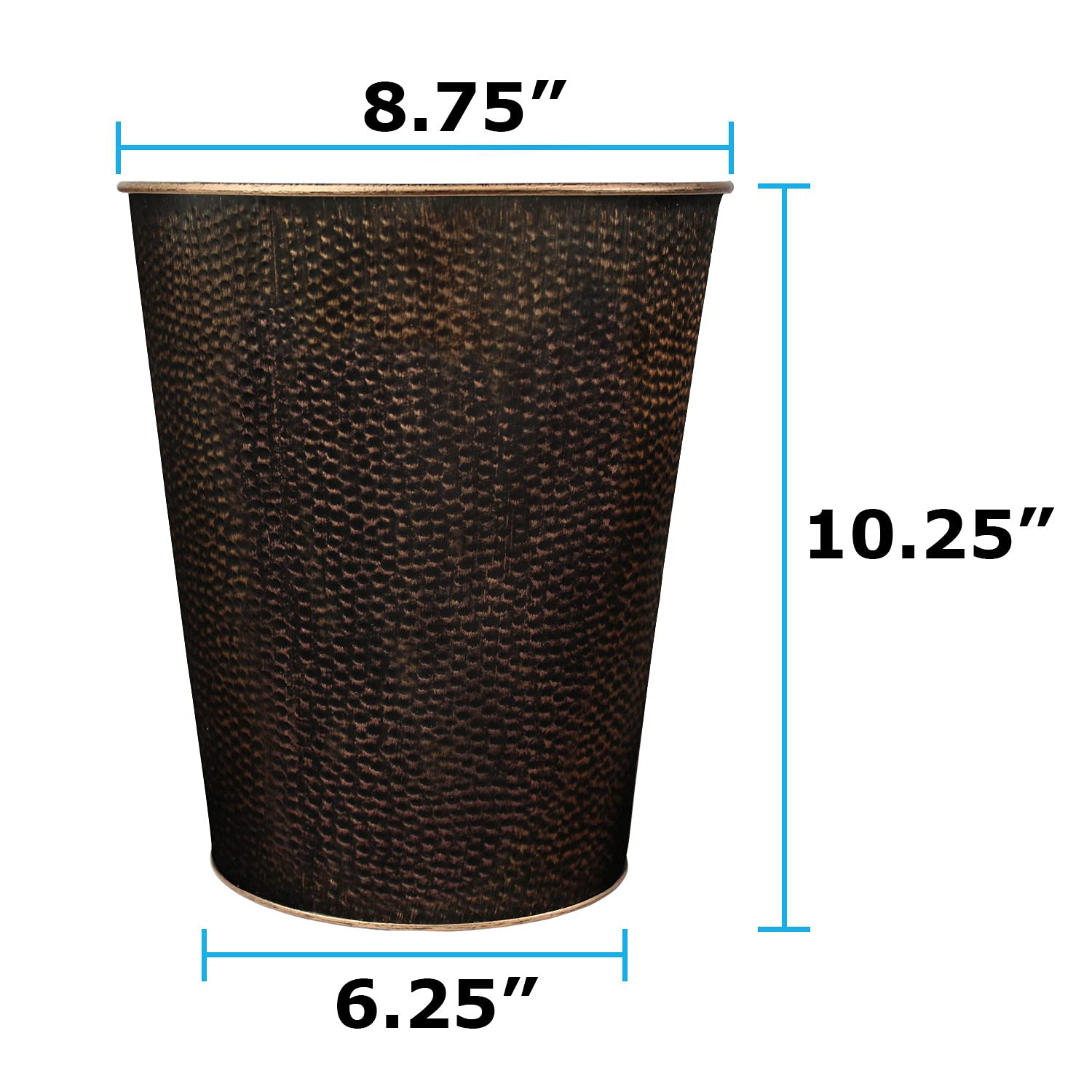 Blue Donuts wastebasket hammered texture adds modern style.
