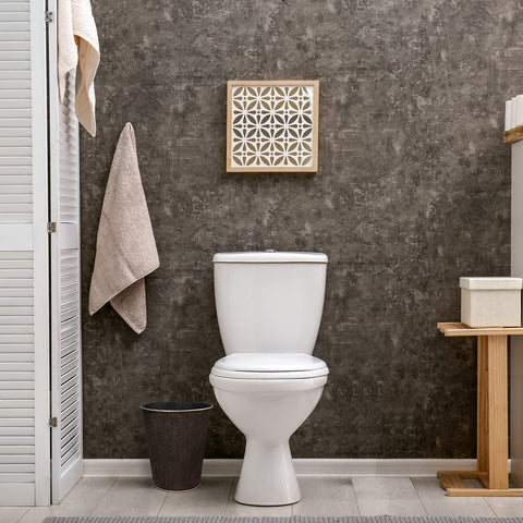 Blue Donuts wastebasket fits in corners with its 6-liter capacity.