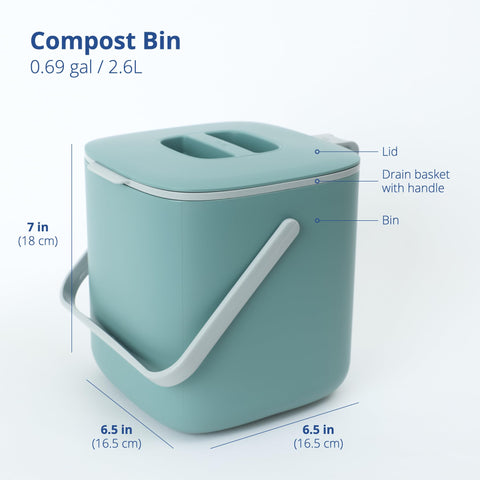 Blue Ginkgo compost bin inner colander handle is easy to lift for quick disposal.