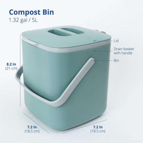 Blue Ginkgo compost bin lid closeup highlights odor containment feature.