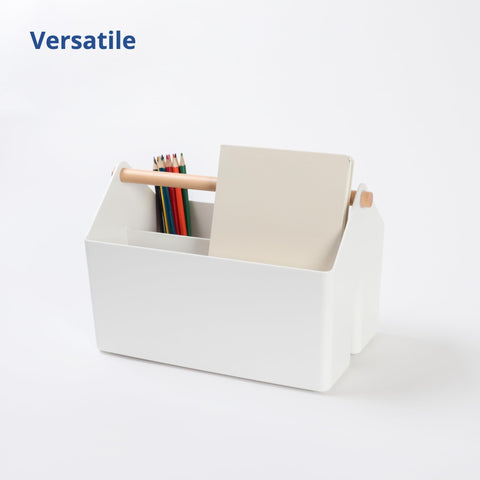 BLUE GINKGO storage basket on desk enhances organization for paperwork and supplies.