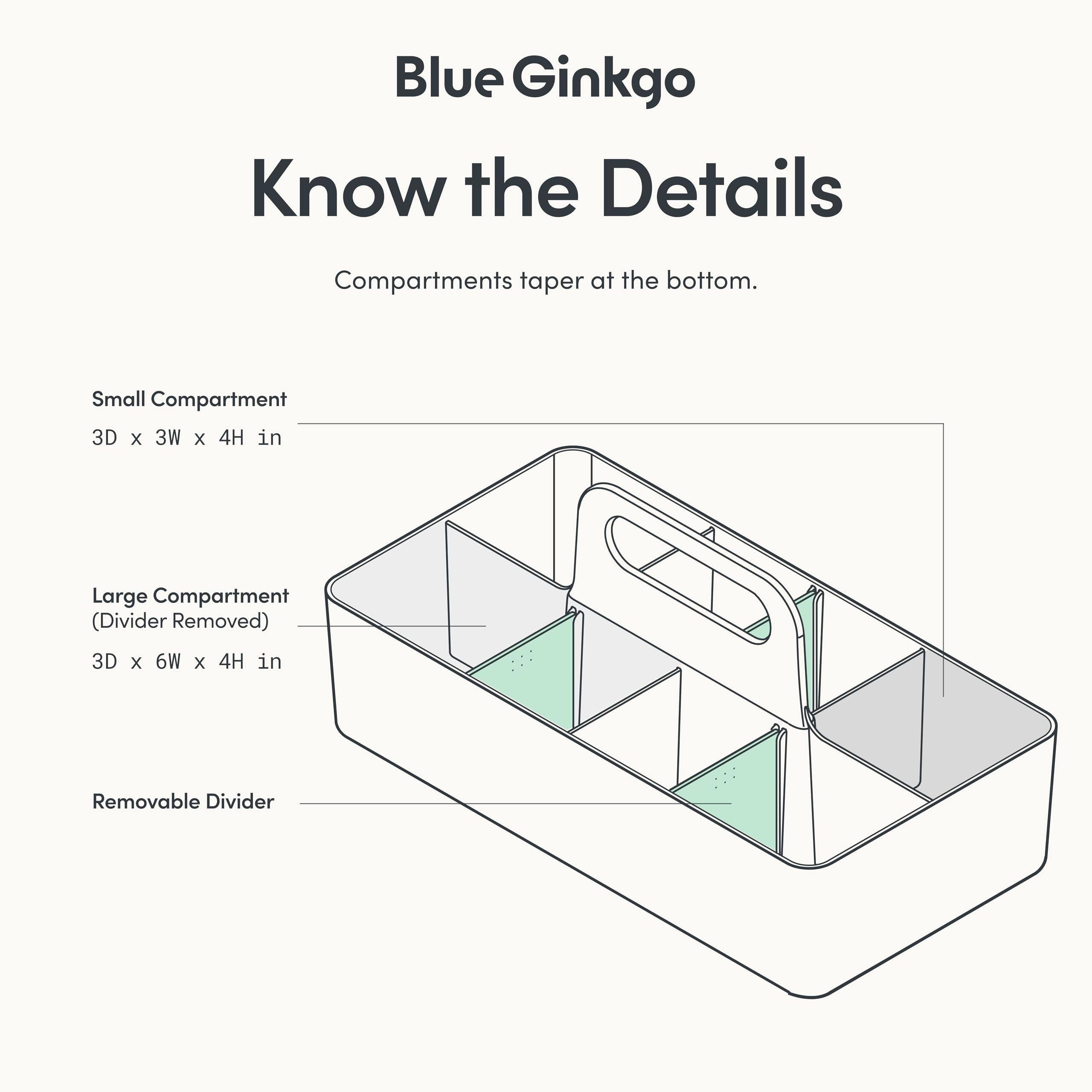 BLUE GINKGO gray caddy on bathroom counter for organized essentials
