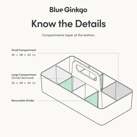 BLUE GINKGO gray caddy on bathroom counter for organized essentials