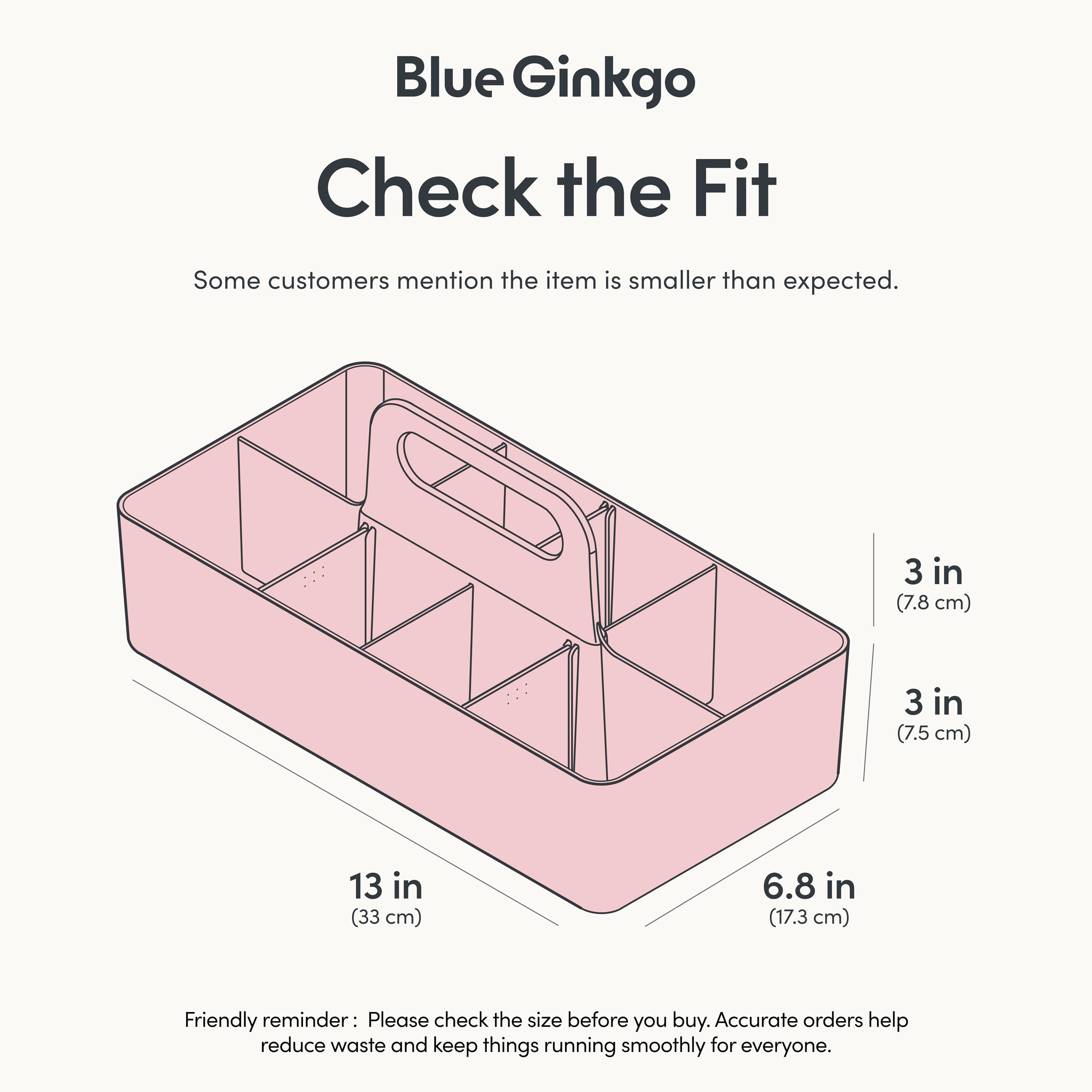 BLUE GINKGO caddy with removable dividers for adjustable storage