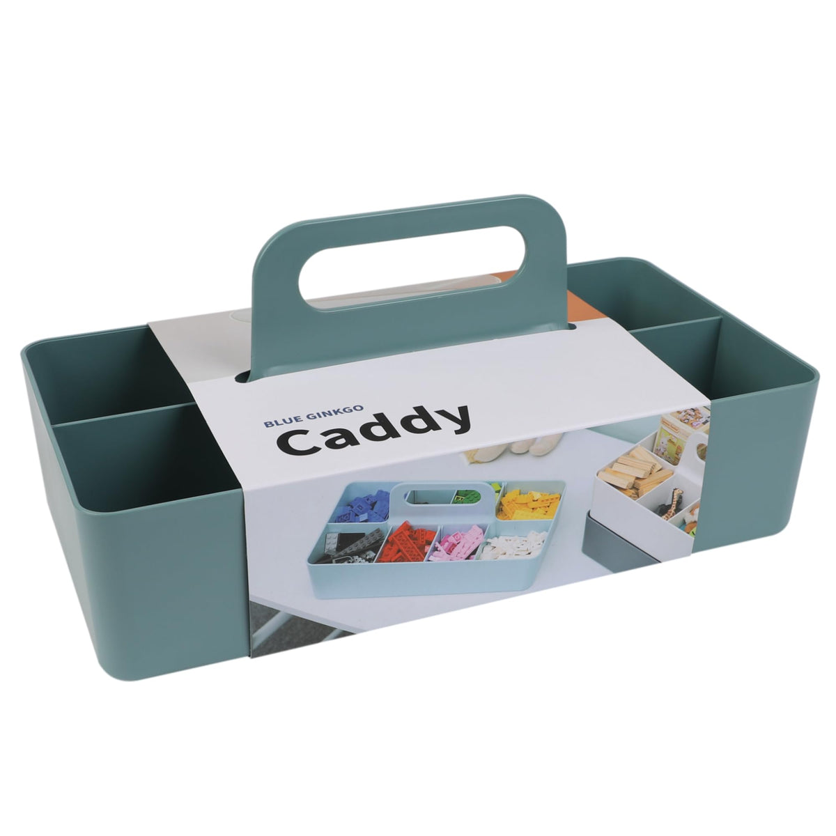 BLUE GINKGO stackable organizer caddy in green for efficient long-rectangle storage.