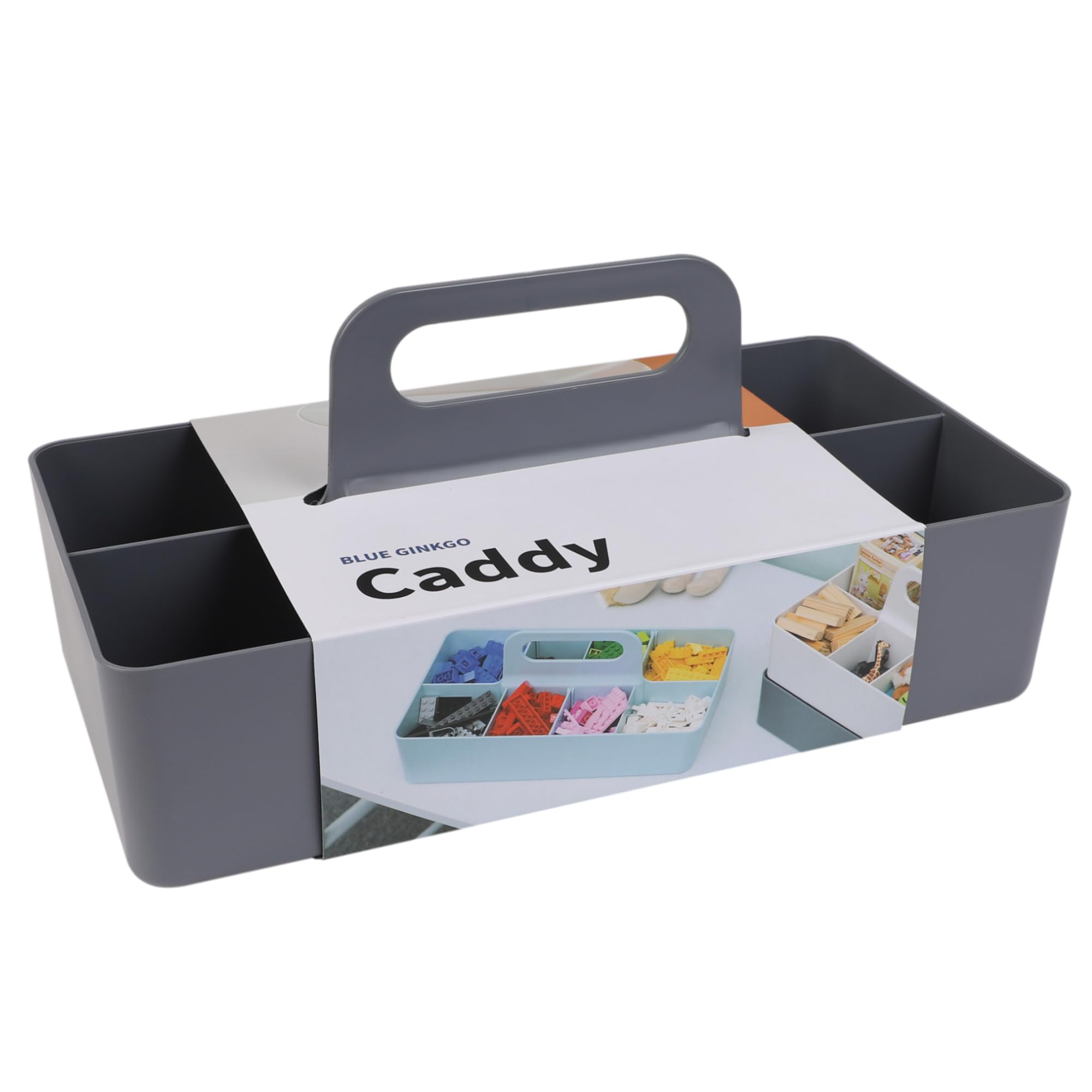 BLUE GINKGO stackable organizer caddy in gray for long rectangle setup on a desk