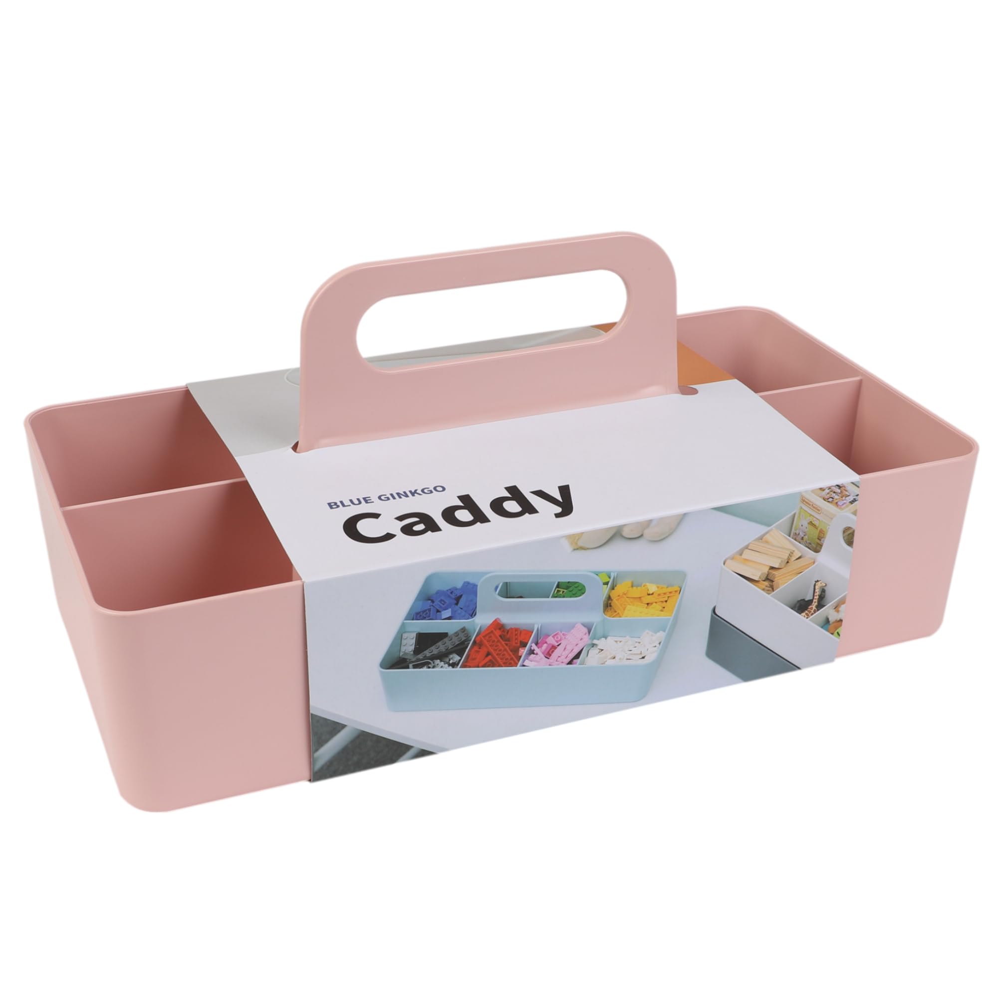 BLUE GINKGO stackable caddy pink front view for easy makeup organization