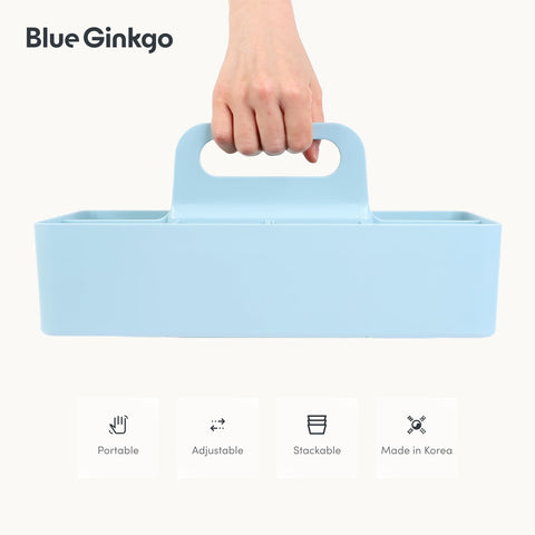 Blue Ginkgo stackable organizer caddy portable-handle enables easy carrying between spaces.