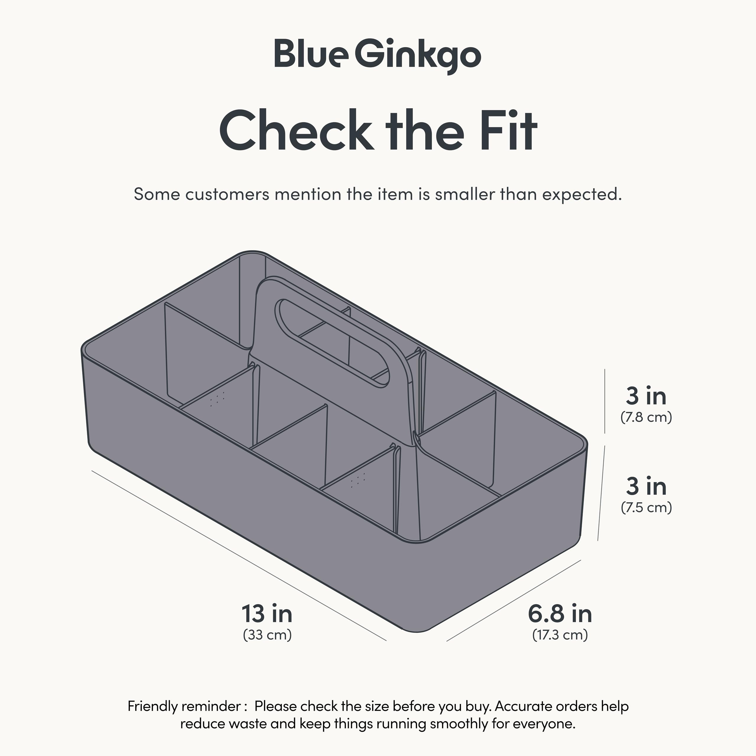 BLUE GINKGO caddy with removable dividers in gray boosts customization