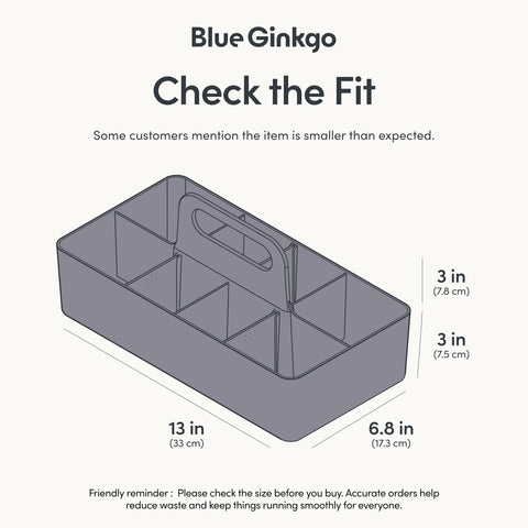 BLUE GINKGO caddy with removable dividers in gray boosts customization