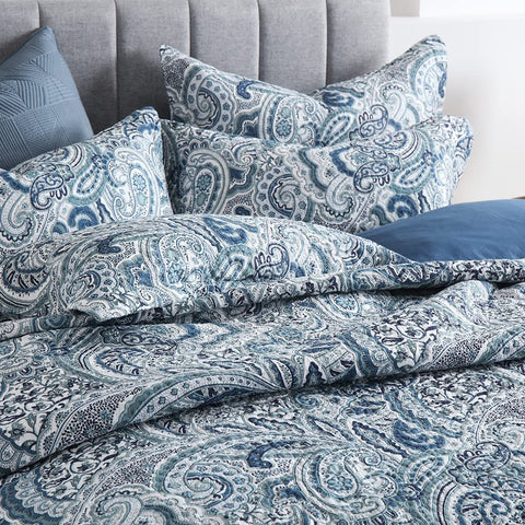 Autumn Dream blue paisley floral pattern weave adds elegant room focal.