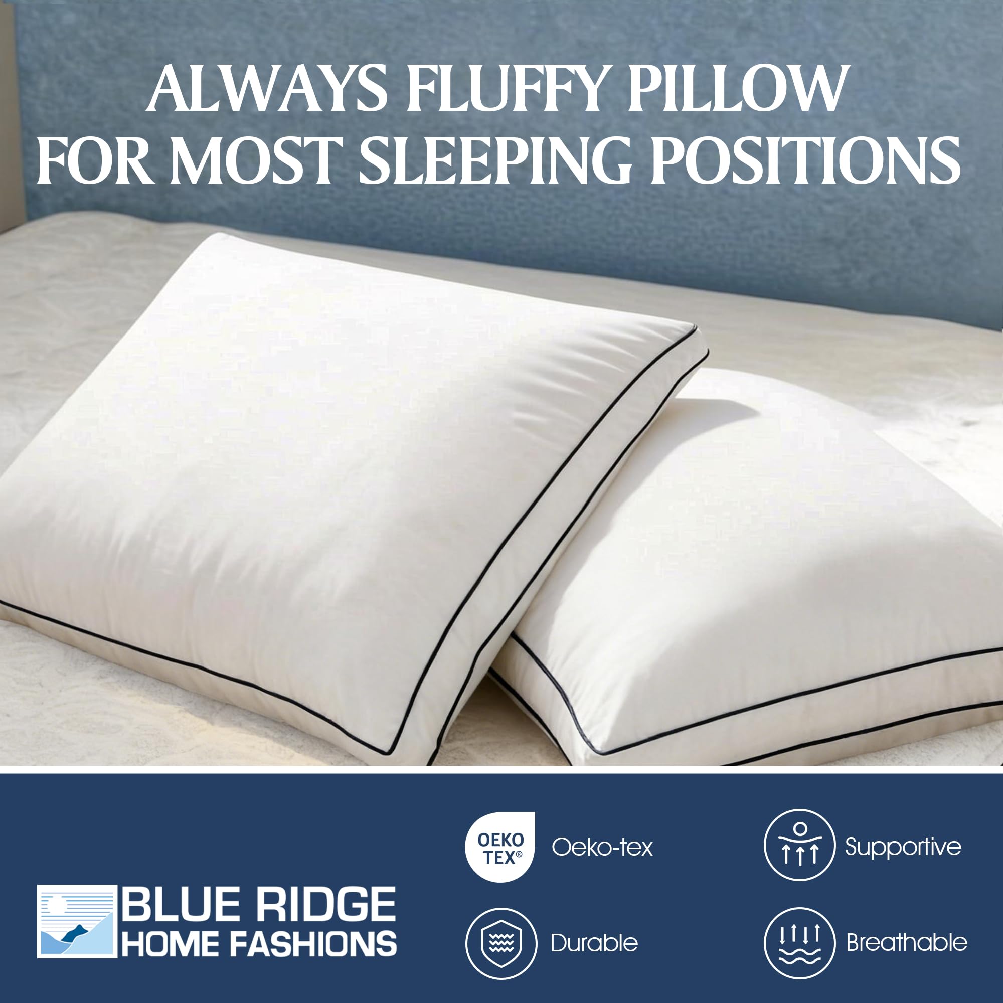 Blue Ridge Home Fashions back sleeper comfort with medium support pillow.