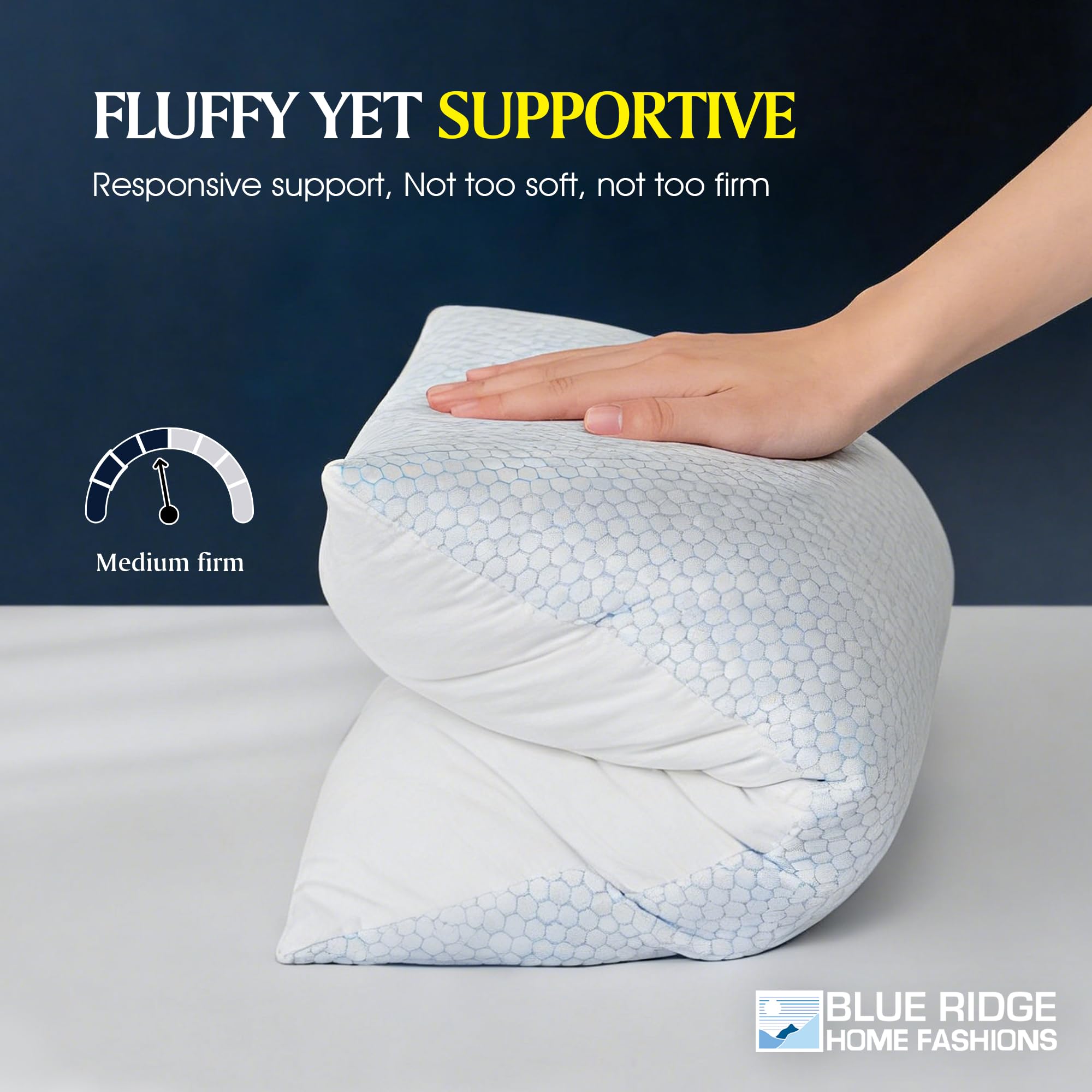Blue Ridge loft retention keeps pillow shape after many nights.