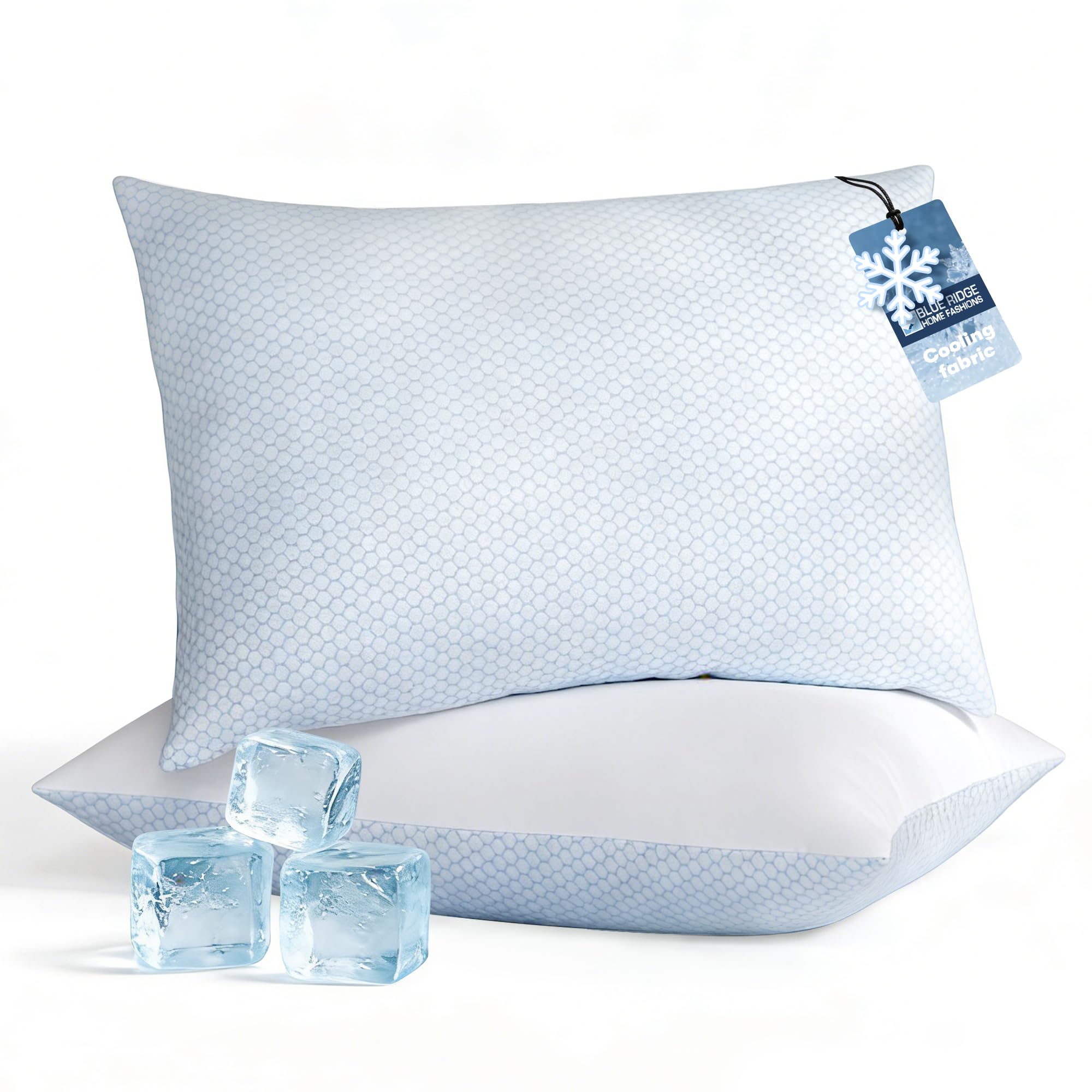 Blue Ridge cooling bed pillows, side view, for all-night comfort.