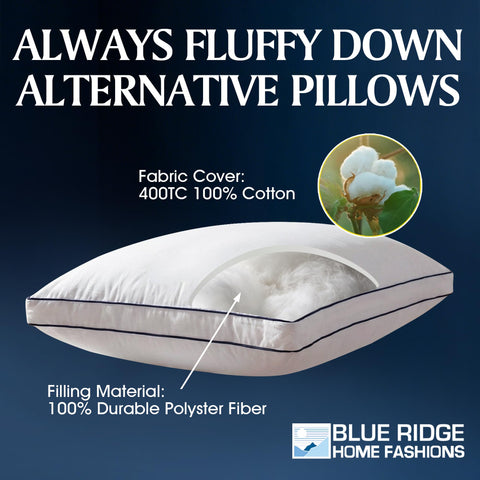 Blue Ridge Home Fashions machine washable pillow for easy care.