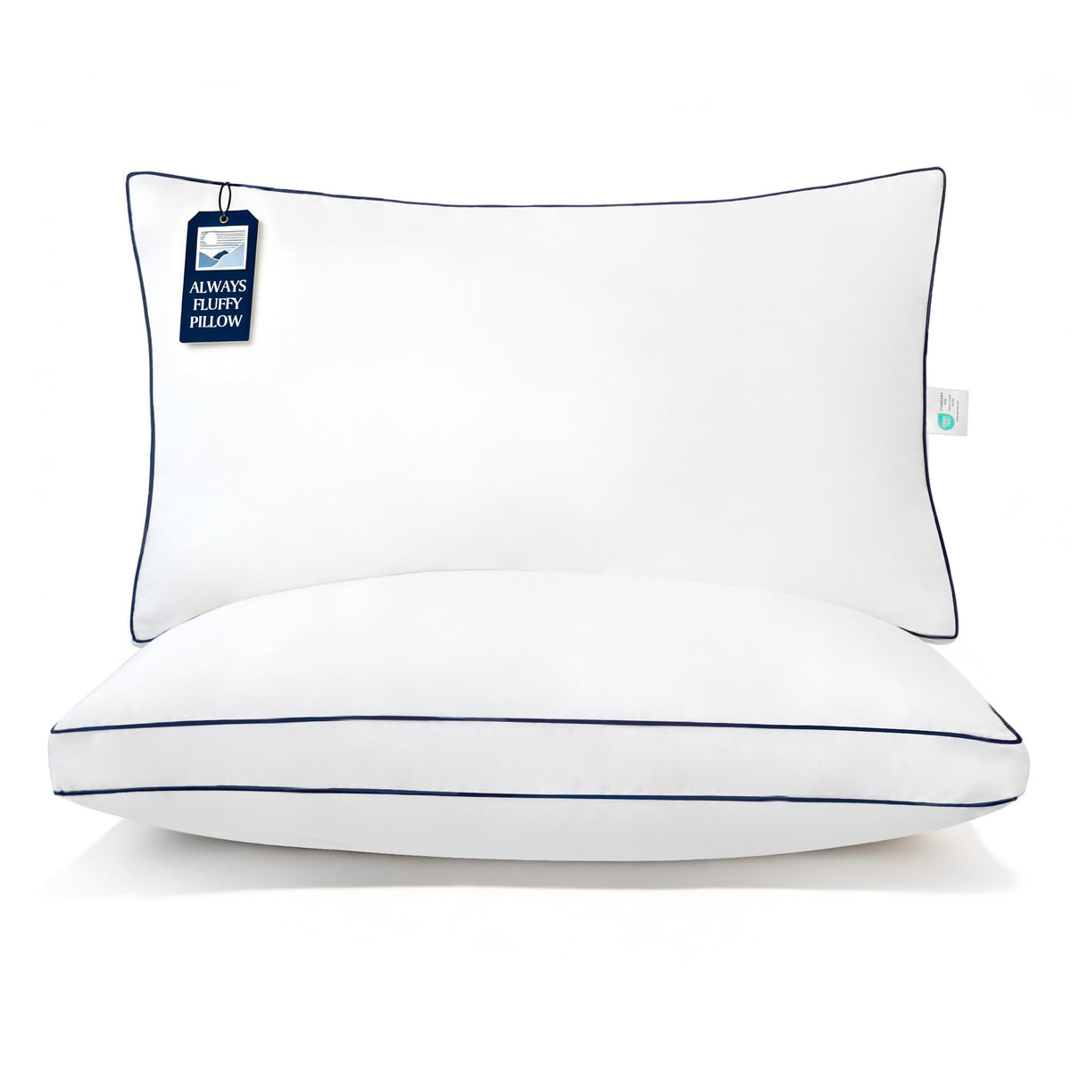 Blue Ridge Home Fashions hotel pillows king 2-pack on bed offering lasting shape and plush support.