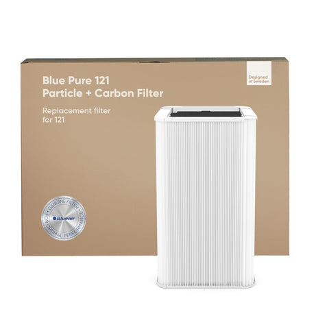BLUEAIR Blue Pure 121 replacement filter packaging for quick, easy installation and fresh air.