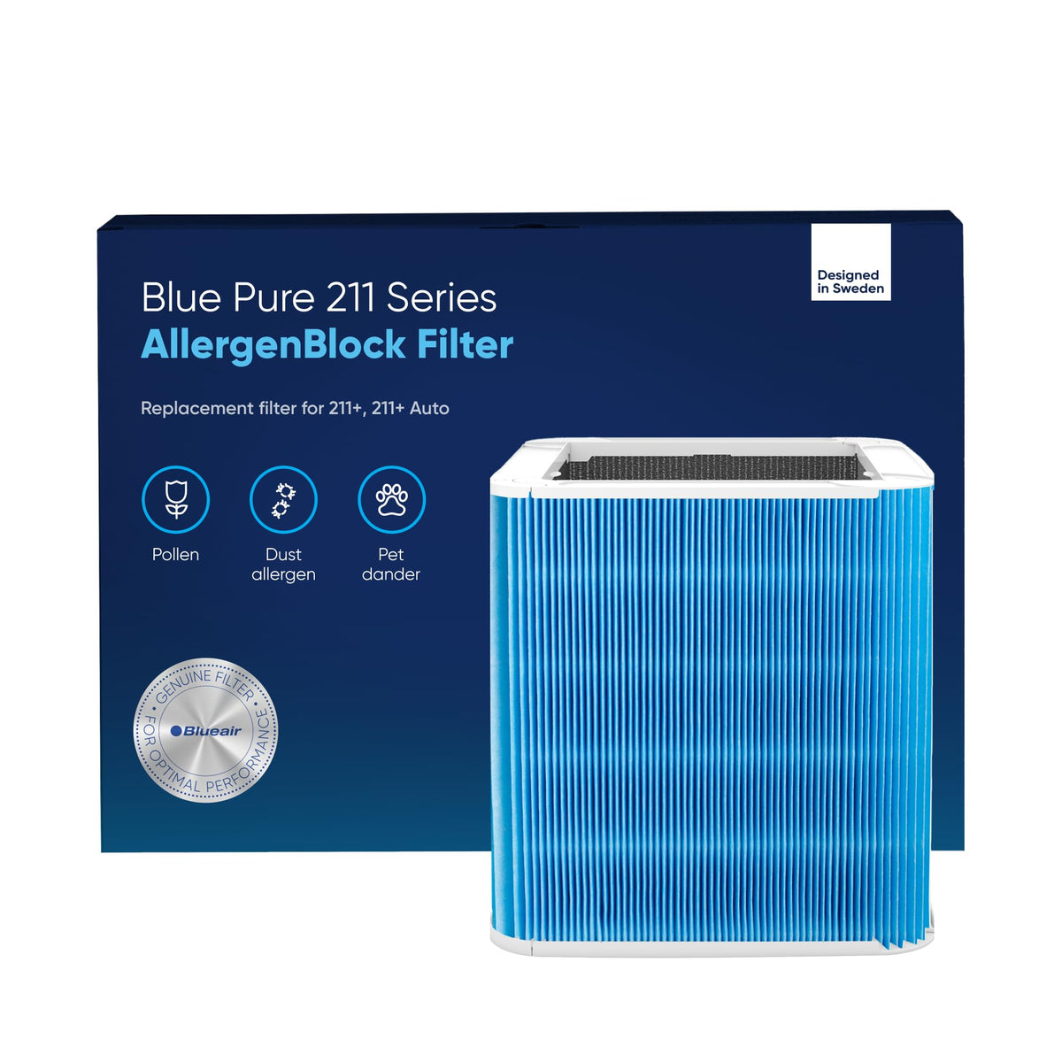 BLUEAIR Blue Pure 211+ AllergenBlock filter, front view, ready for quick replacement.