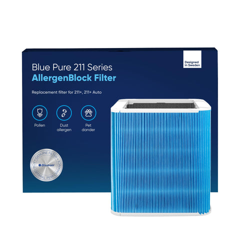 BLUEAIR Blue Pure 211+ AllergenBlock filter, front view, ready for quick replacement.