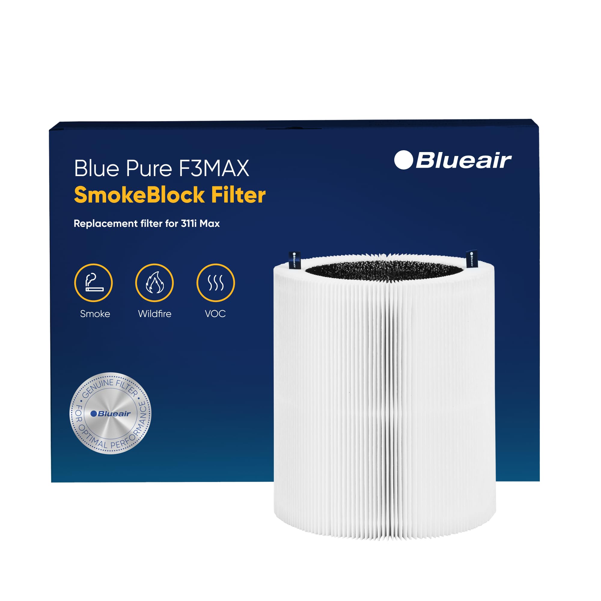 Blueair Blue Pure 311i Max SmokeBlock filter ready for installation to boost wildfire smoke capture