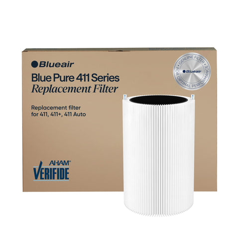 Blueair Blue Pure 411 auto filter shown for cleaner indoor air.