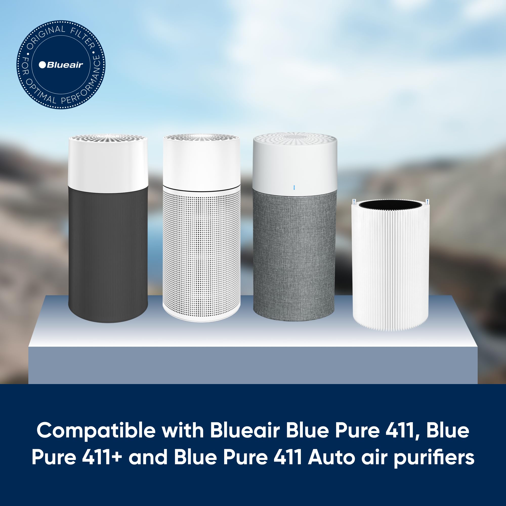 Blueair Blue Pure 411 activated carbon layer highlights odor reduction.