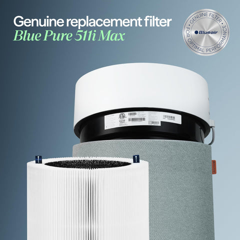Blueair Blue Pure 511i Max filter side profile shows compact design.