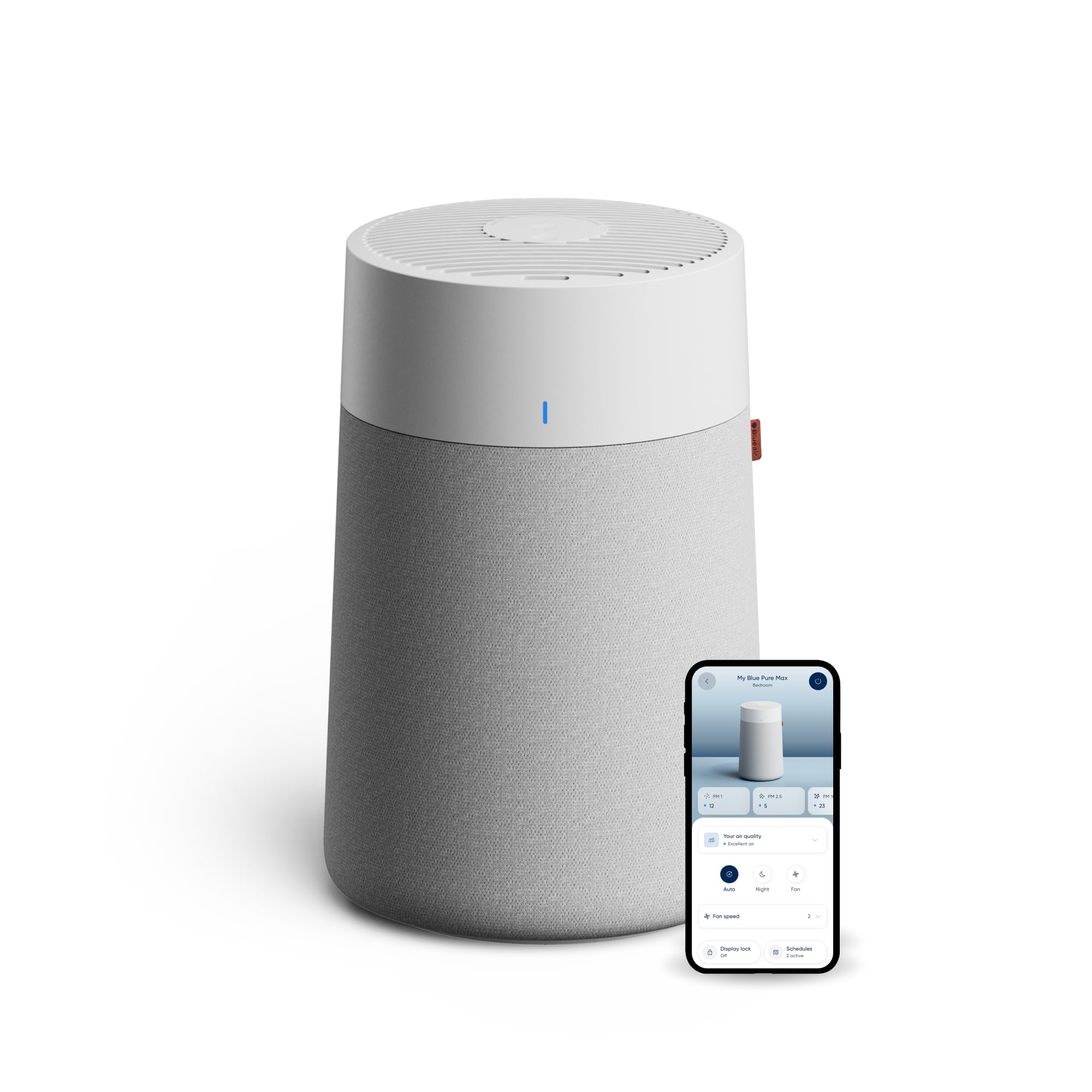 BLUEAIR Blue Pure 511i Max front view showing compact design and clean lines for bedrooms