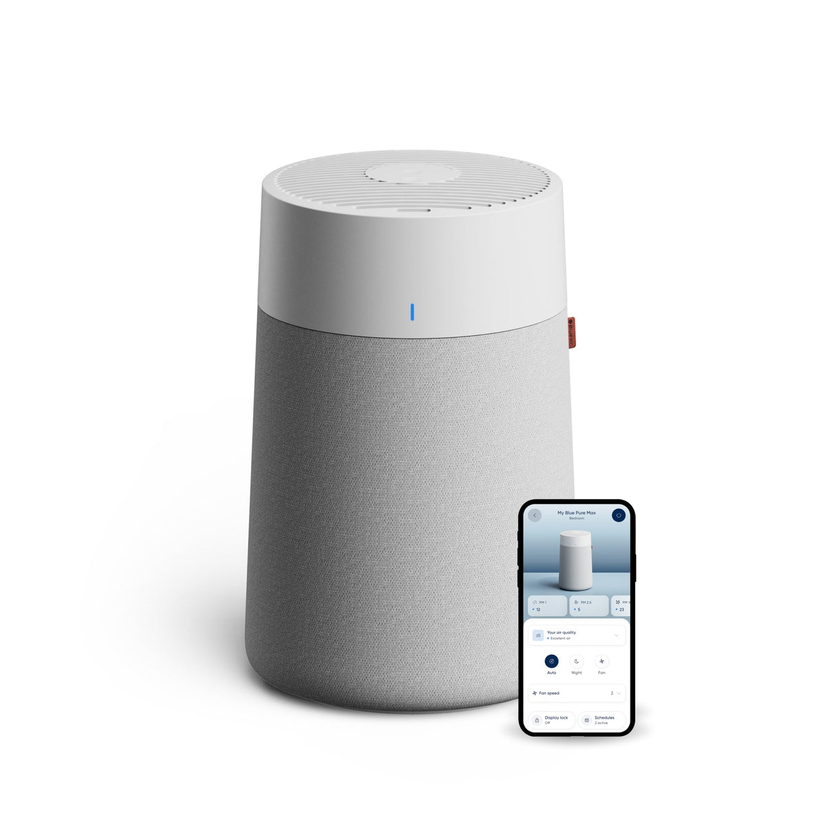 BLUEAIR Blue Pure 511i Max front view showing compact design and clean lines for bedrooms