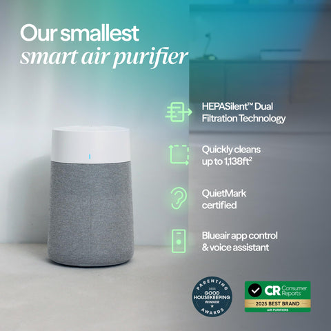 BLUEAIR Blue Pure 511i Max side view illustrating slim profile in a living space