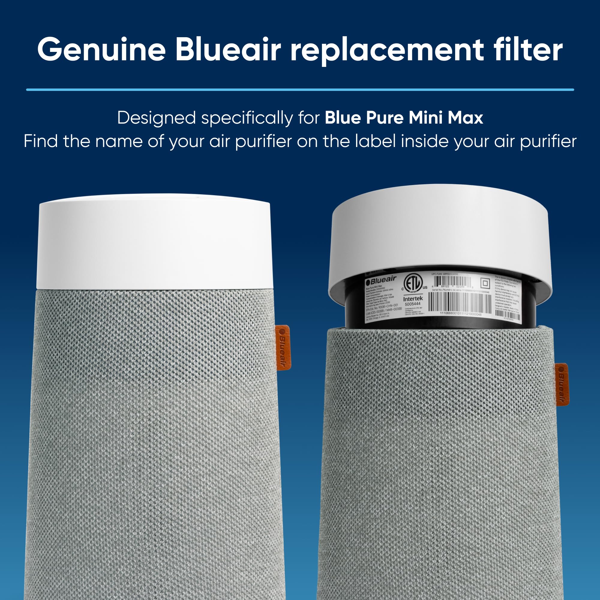 Blueair Blue Pure Mini Max filter pack showing genuine FMINI compatibility