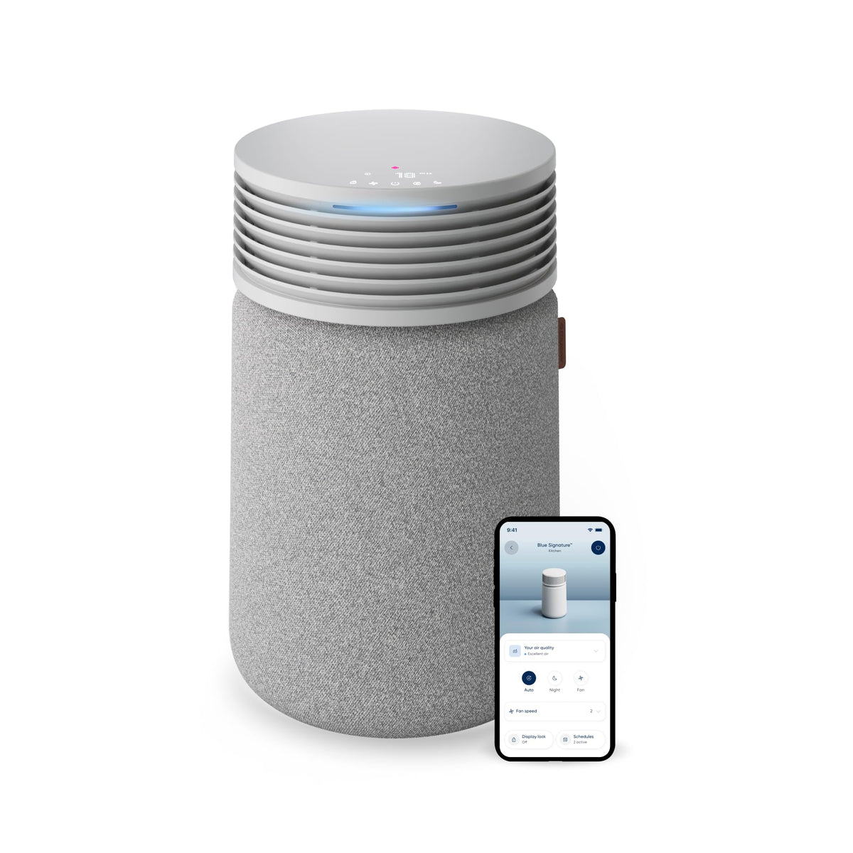Blueair Blue Signature SP3i front view shows compact table design for living spaces