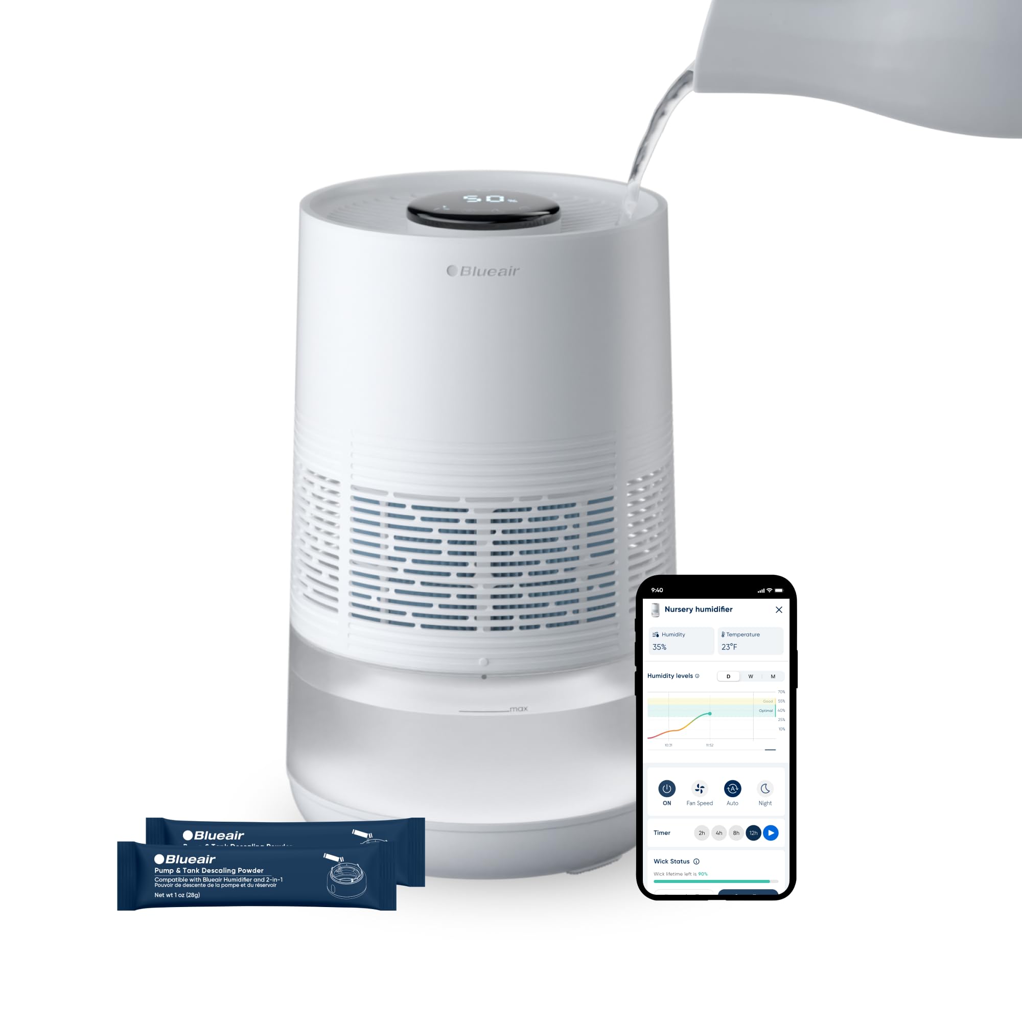 BLUEAIR InvisibleMist 360deg humidifier evenly humidifies large rooms for comfort.