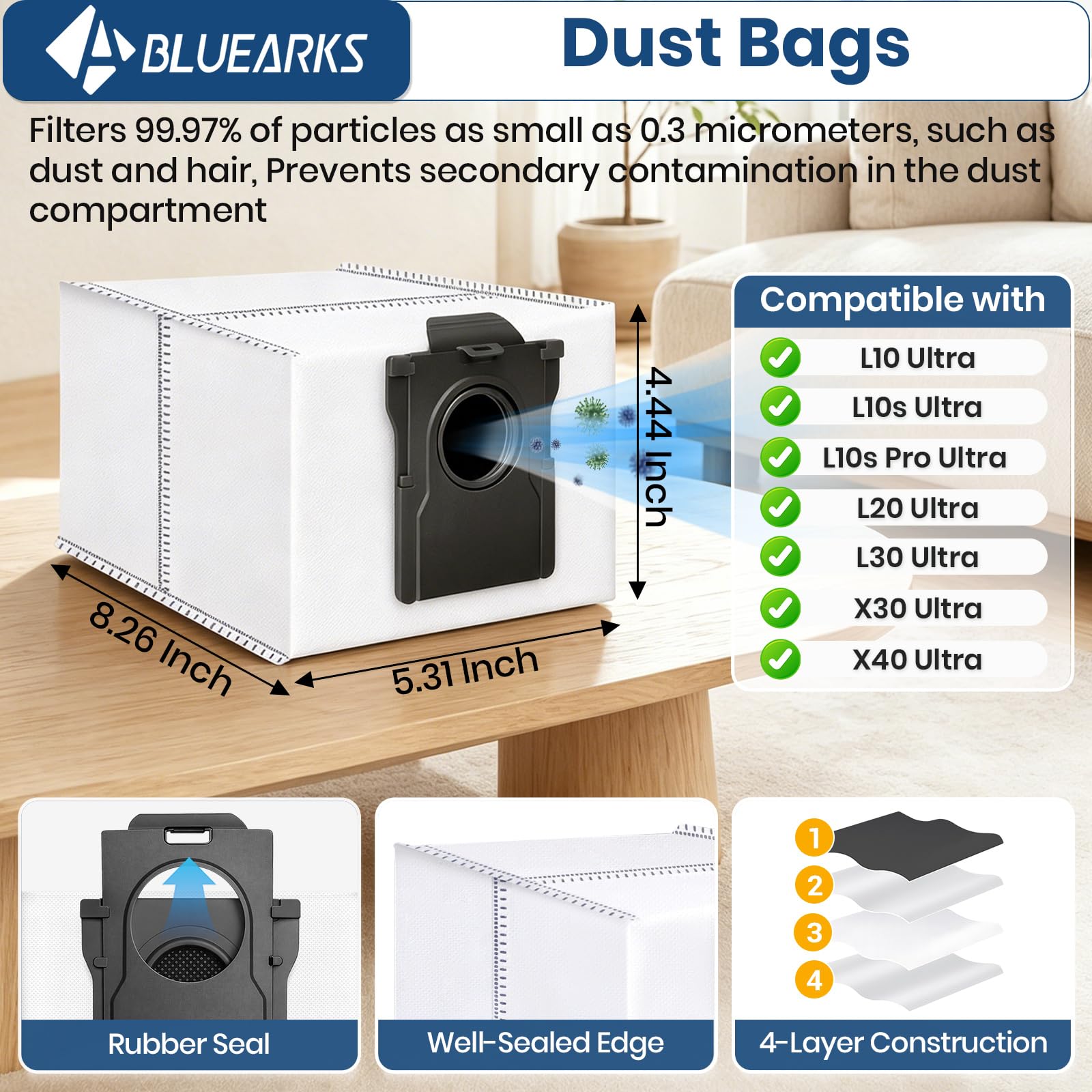 Bluearks activated carbon dust bags help reduce odors during use
