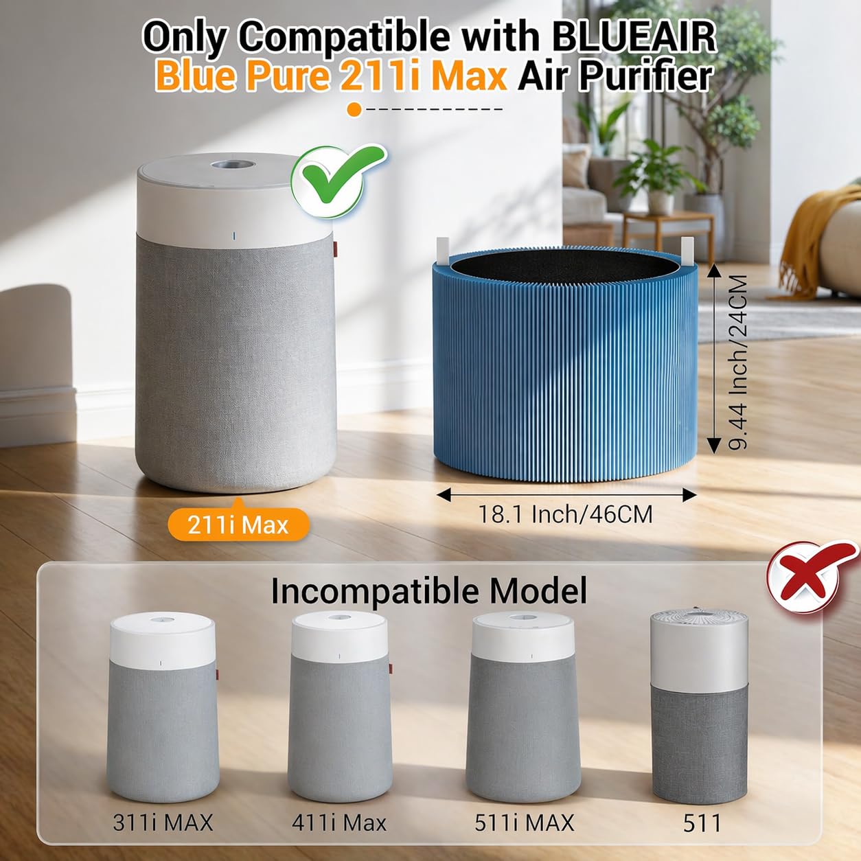 Bluearks Blue Pure 211i Max filter pack assembly demonstrates easy replacement.