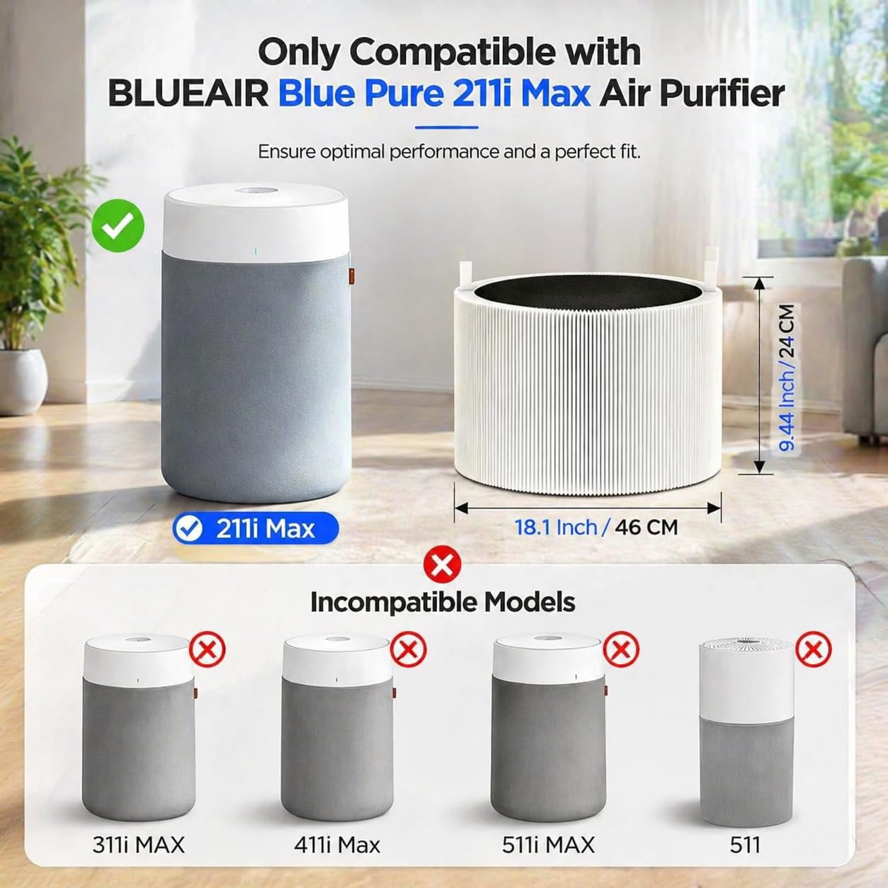 Bluearks F2MAX compatibility label shows 211i Max fit for precise replacement
