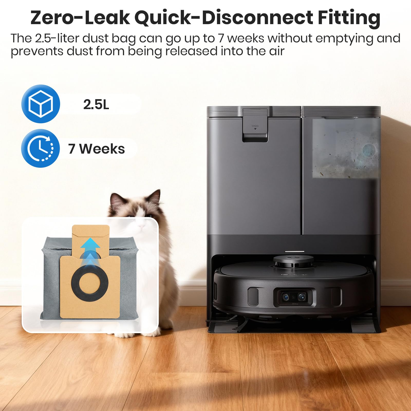 Bluearks leak-proof dust bags maintain clean floors and air.