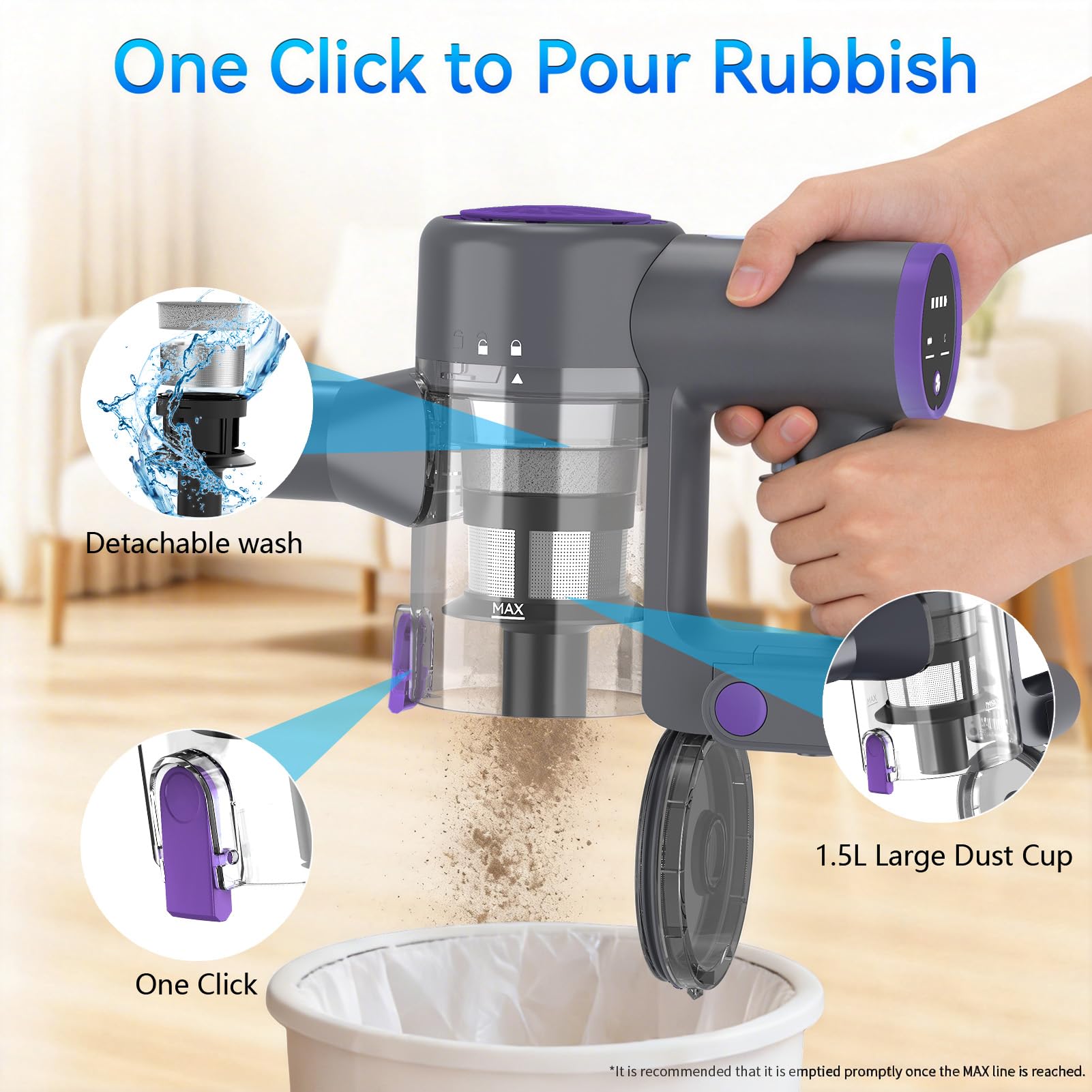 BlueEpic cordless vacuum with a multi-surface brush for upholstery and stairs.