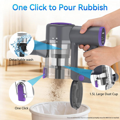BlueEpic cordless vacuum with a multi-surface brush for upholstery and stairs.